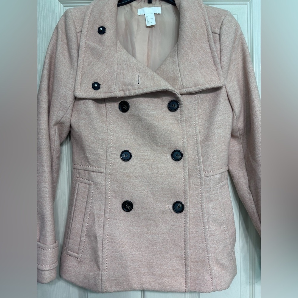 H&M Light Pink Blush Double Breasted Jacket Coat Trench Size 6
